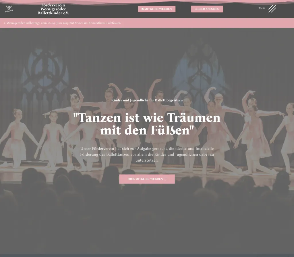 Referenzprojekt Wernigeröder Ballettkinder – Vorschau der Webseite