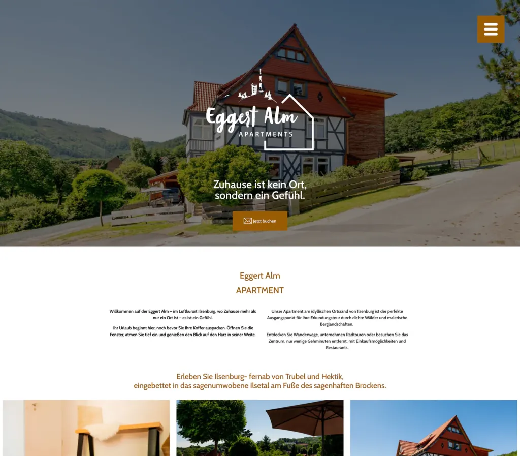 Referenzprojekt Eggert Alm Apartments – Vorschau der Webseite