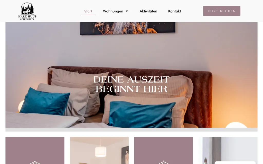 Referenzprojekt Harzhuus Apartments – Vorschau der Webseite