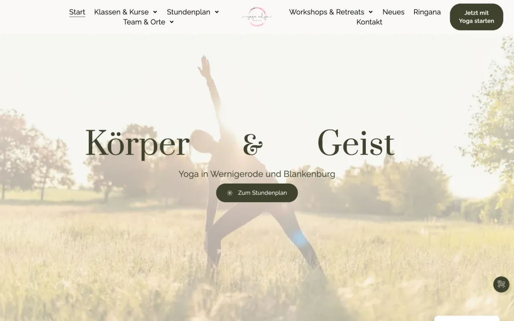 Referenzprojekt Yoga Adya Wernigerode – Vorschau der Webseite